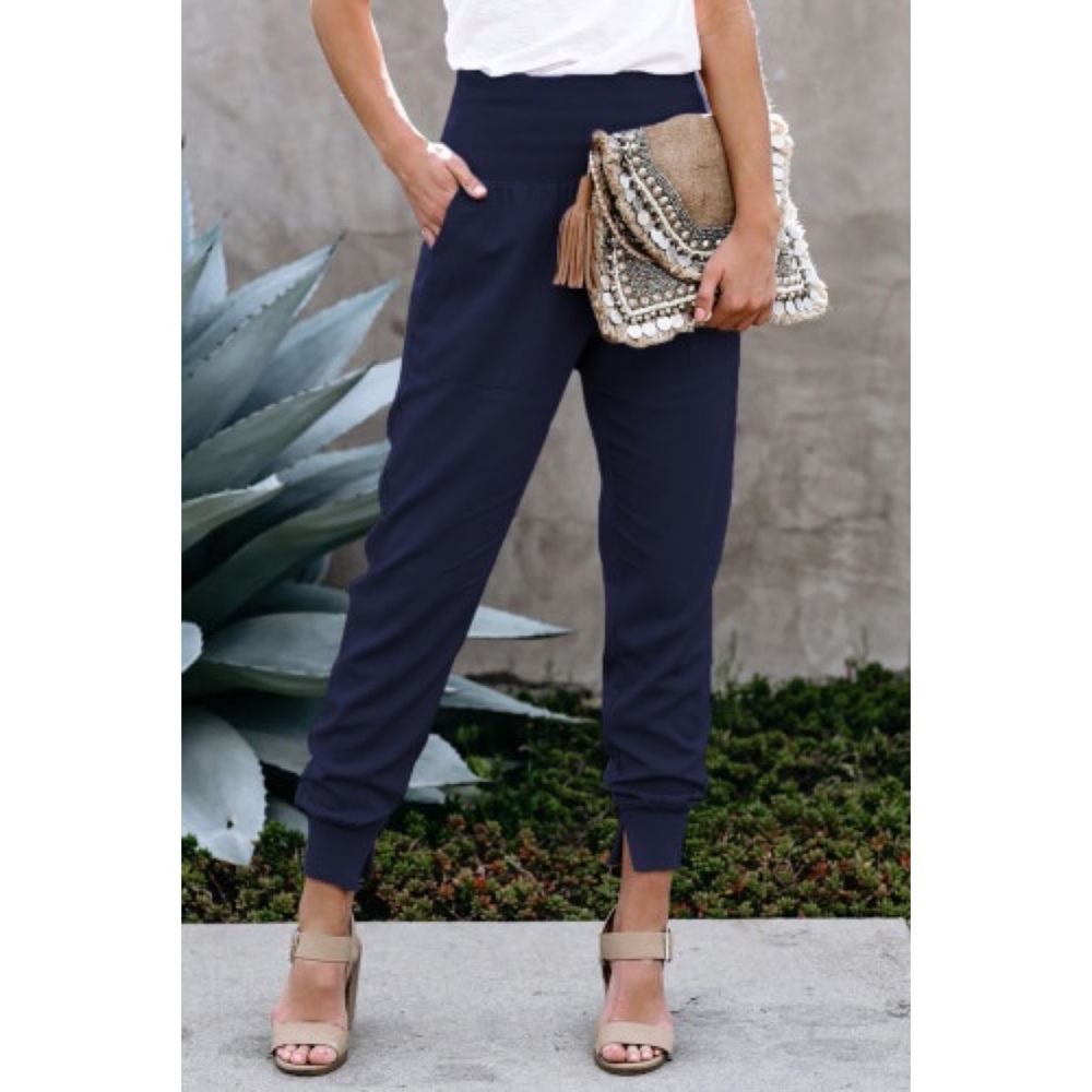 Casual Highwaist Joggers - Navy Blue